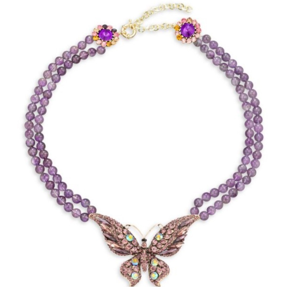 EYE CANDY LA Luxe Leah Butterfly Metal Alloy Agate & Glass Crystal Stmt Necklace